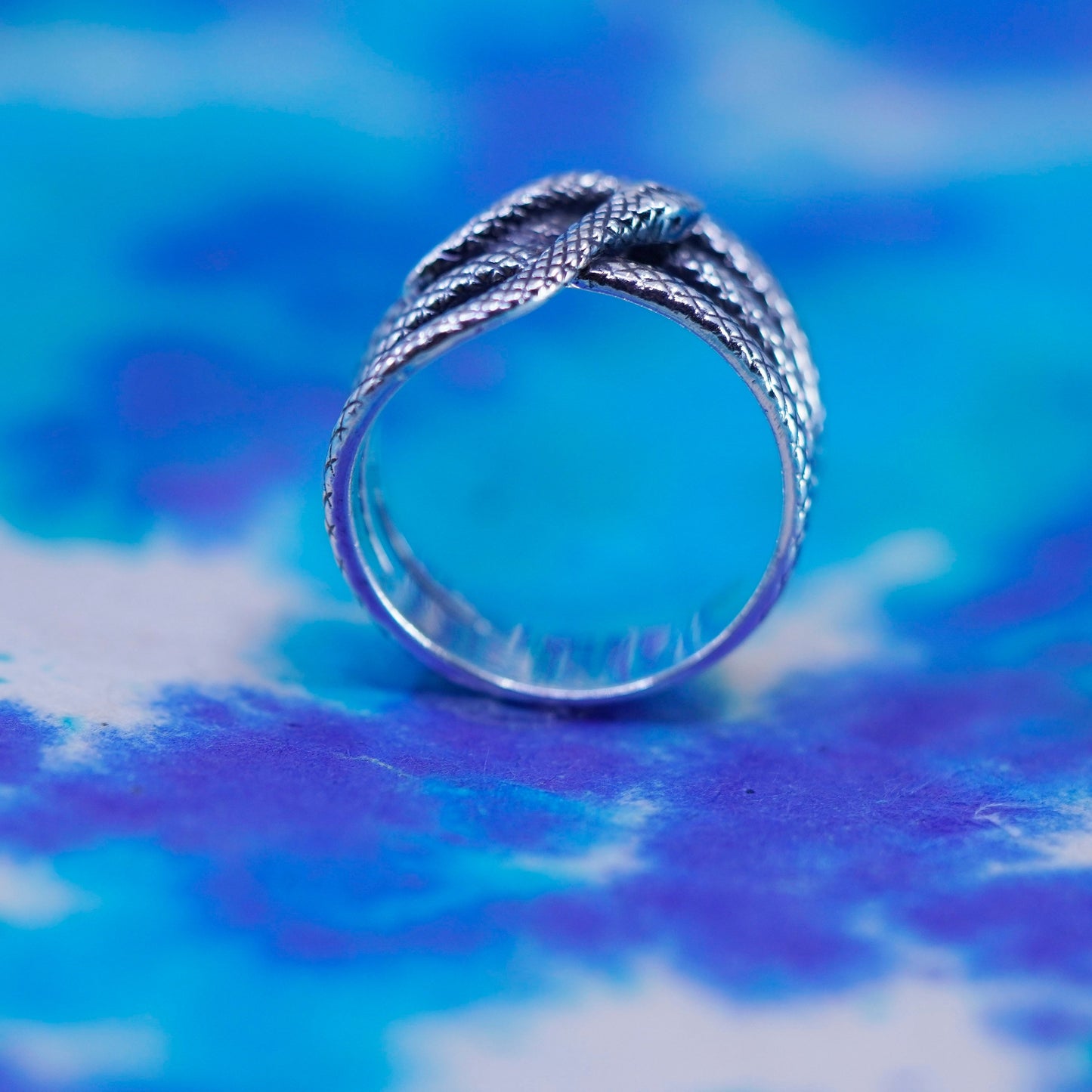 Size 10.75, vtg Sterling silver handmade entwined snake ring, modern 925 band