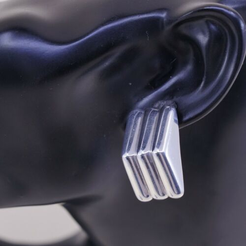 Vtg Jondell Jewelry STERLING 925 SILVER Handmade Earrings, Ribbed 925 Clip On