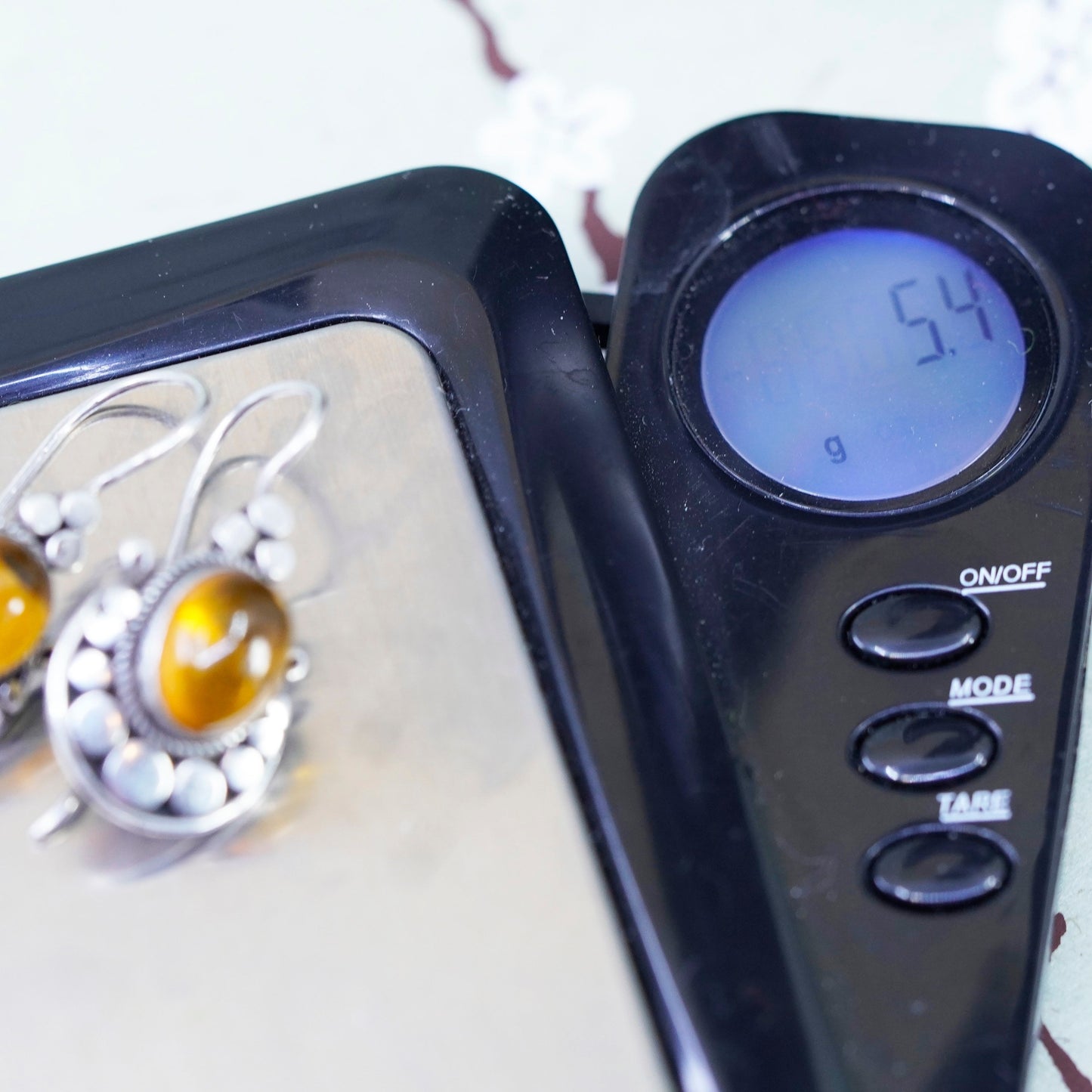 Vintage Sterling 925 silver handmade earrings with amber and beads
