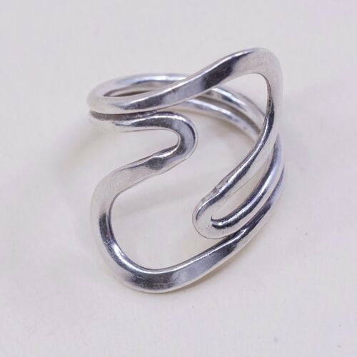 Sz 6.75 Vtg Sterling Silver Handmade Ring 925 Band Wavy, Stamped 925