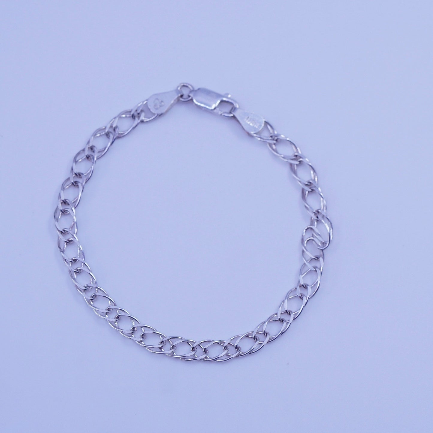 6.75”, Vintage Italy Sterling 925 silver handmade bracelet, double curb chain