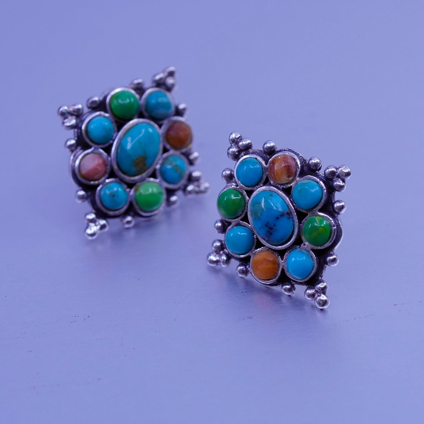 vtg Native American navajo Sterling 925 silver earrings, studs turquoise coral