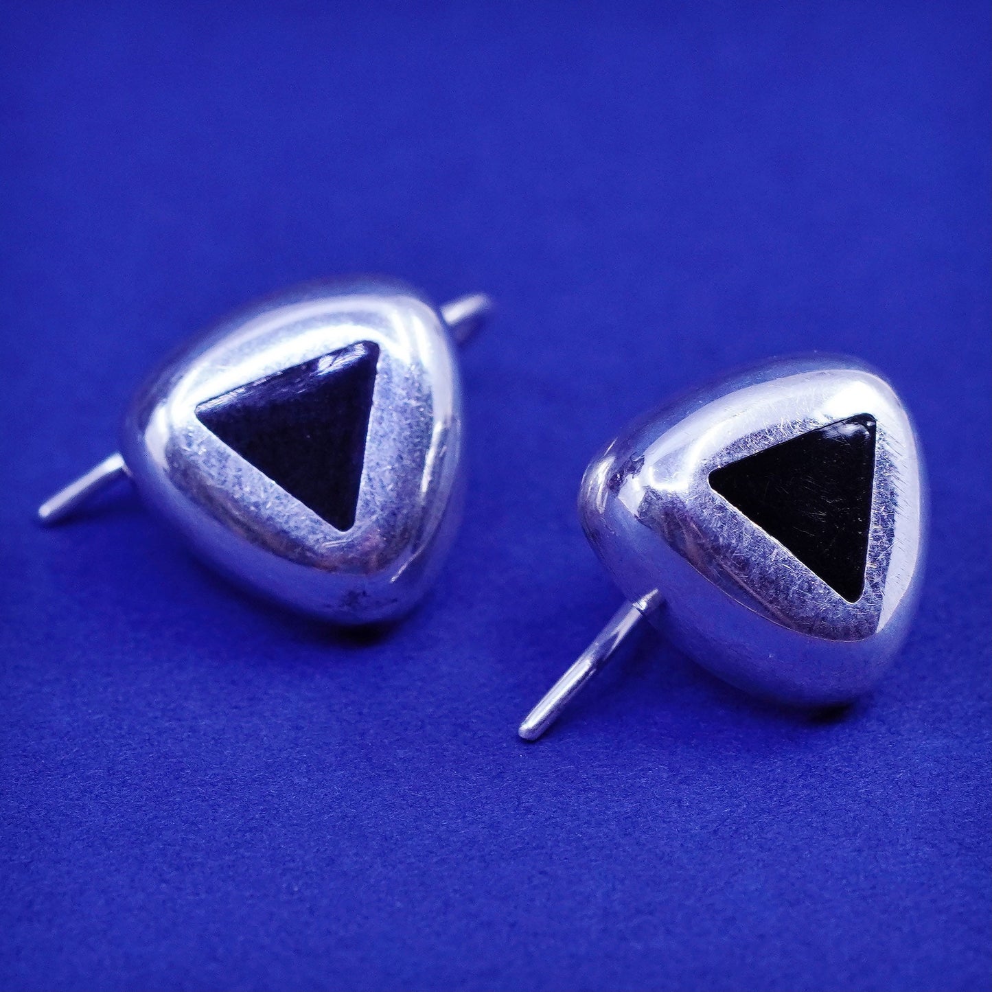 Vintage Mexico Sterling silver handmade Square earrings with obsidian