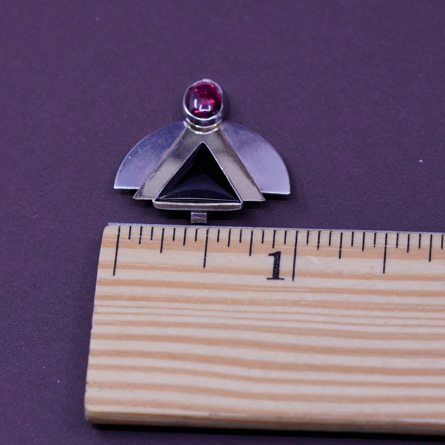 Vintage PJP gold filled modern Sterling 925 Silver Handmade Pendant onyx garnet