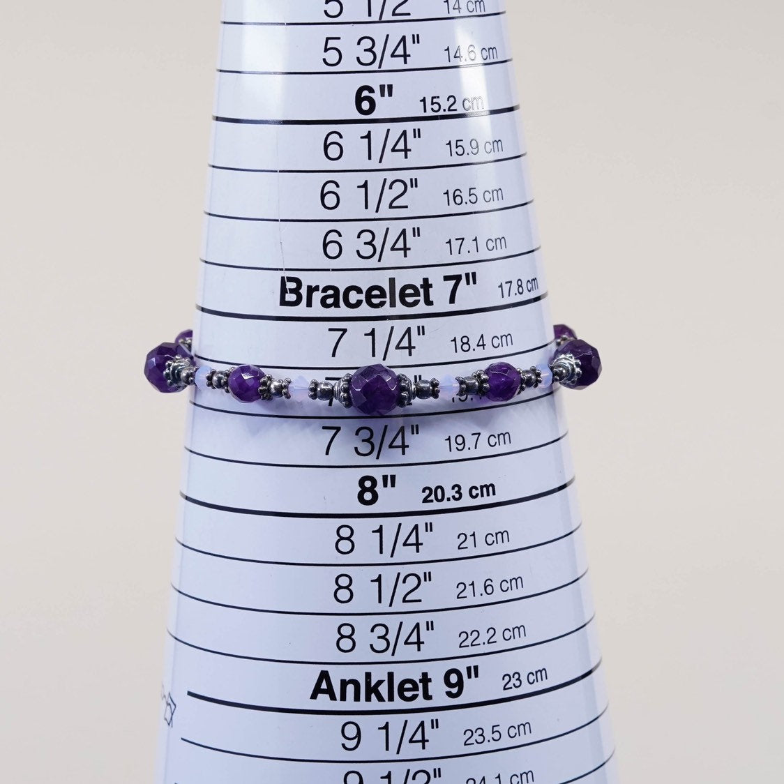 7.5", vtg handmade sterling silver bracelet w/ amethyst beads