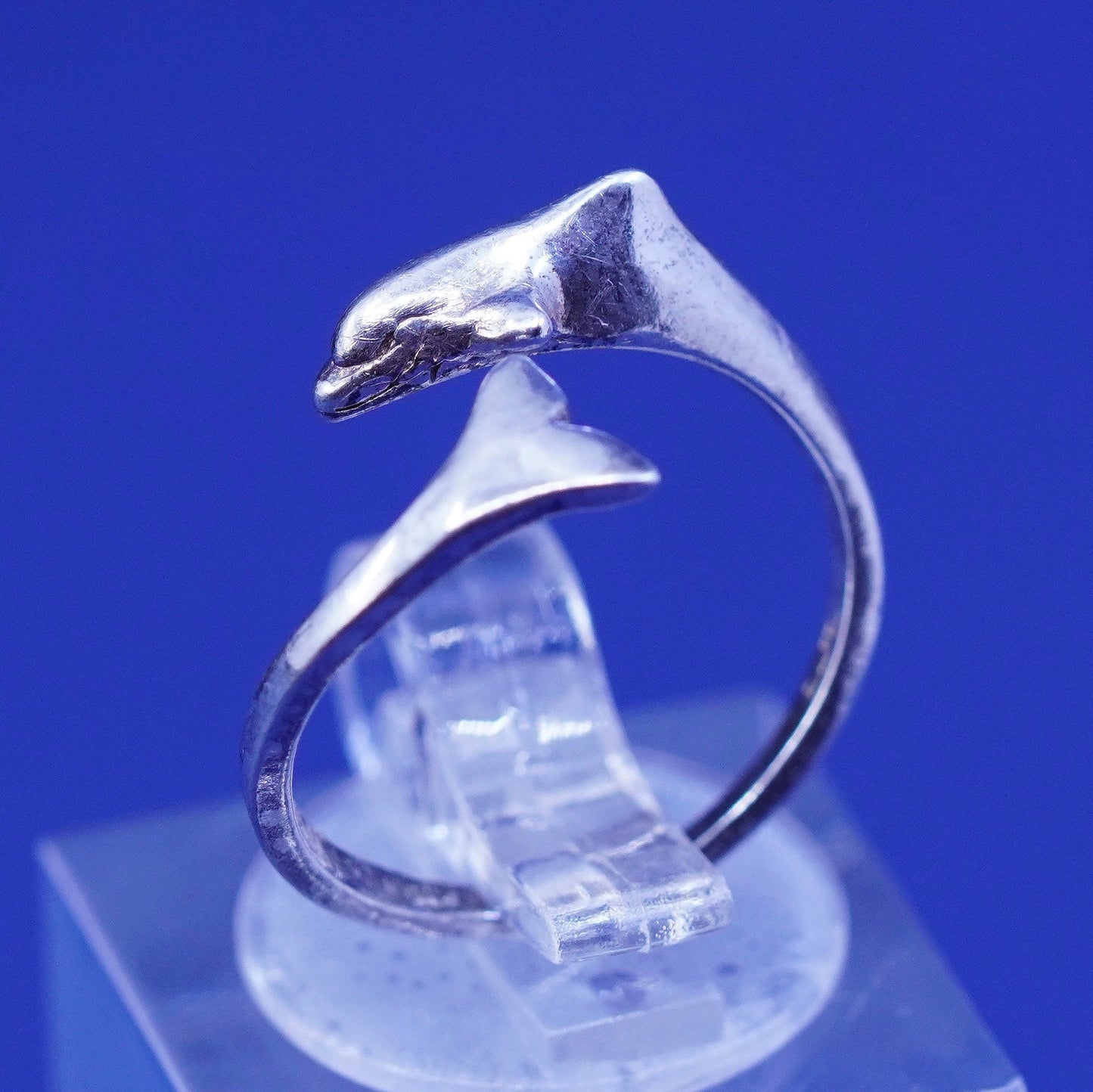 Size 4, vintage sterling silver handmade ring, 925 dolphin wrap band