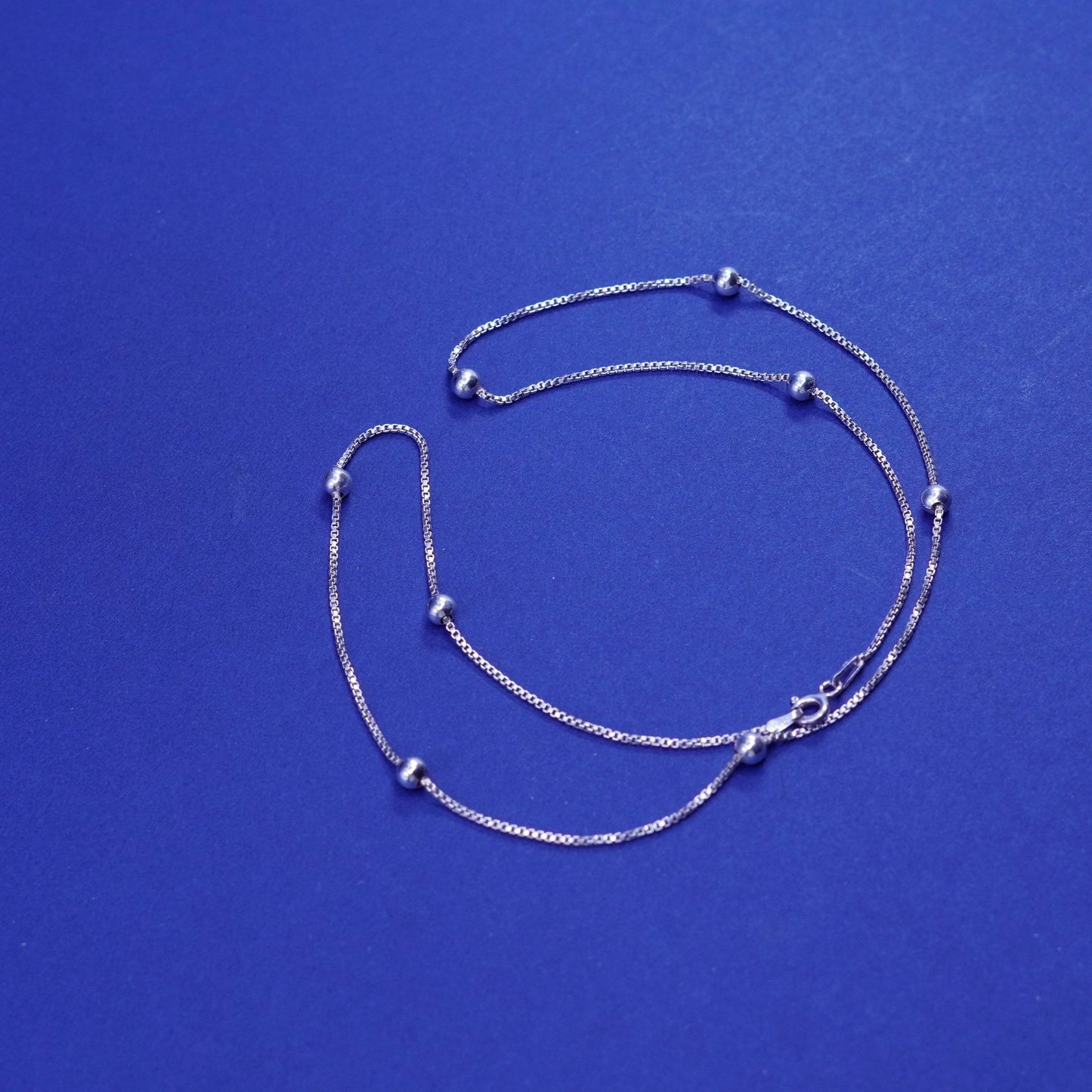18”, 1mm, vintage Sterling silver handmade necklace, 925 box chain with bead