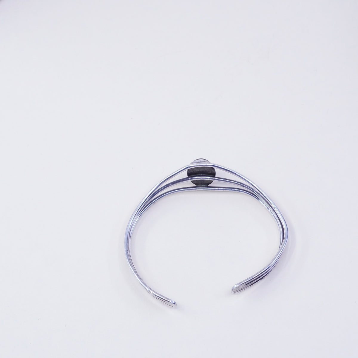 6”, vtg Native American sterling silver multi strands cuff bracelet w/ obsidian
