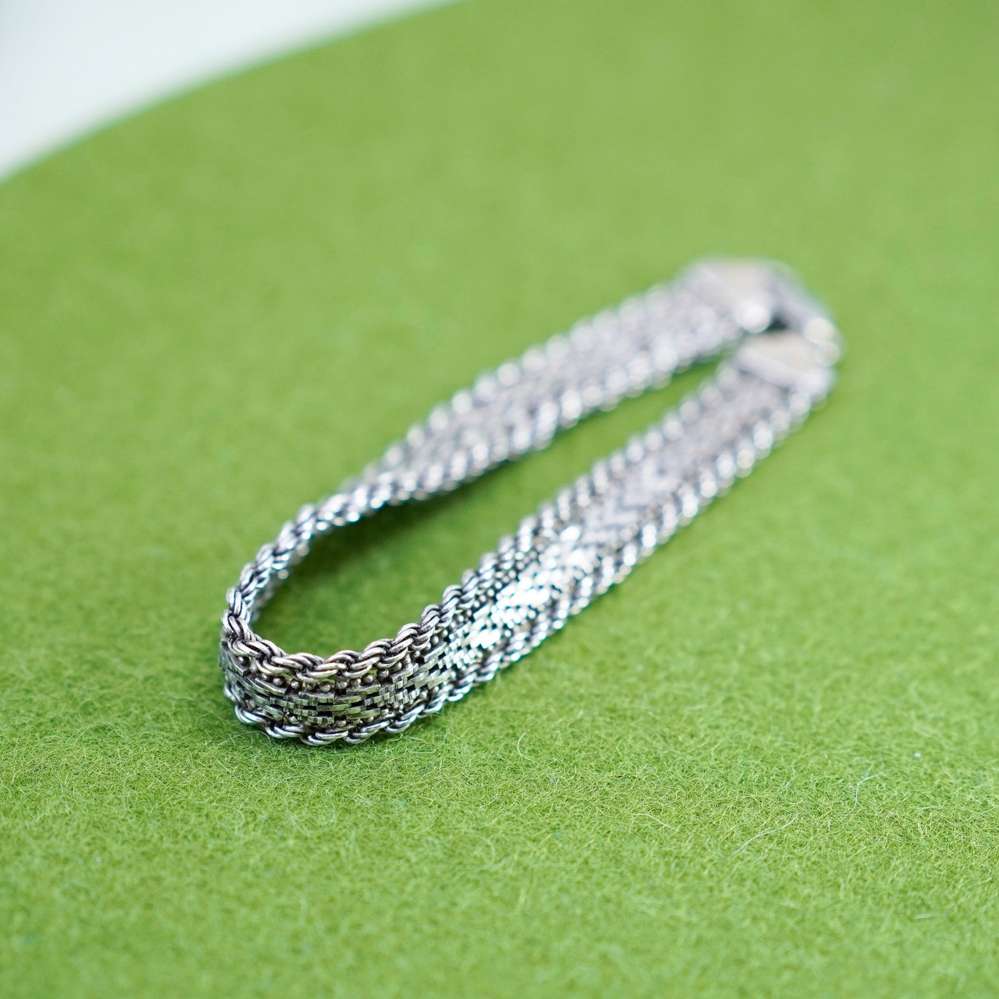 7.25”, vtg sterling 925 silver Italy riccio rope woven braided chain bracelet