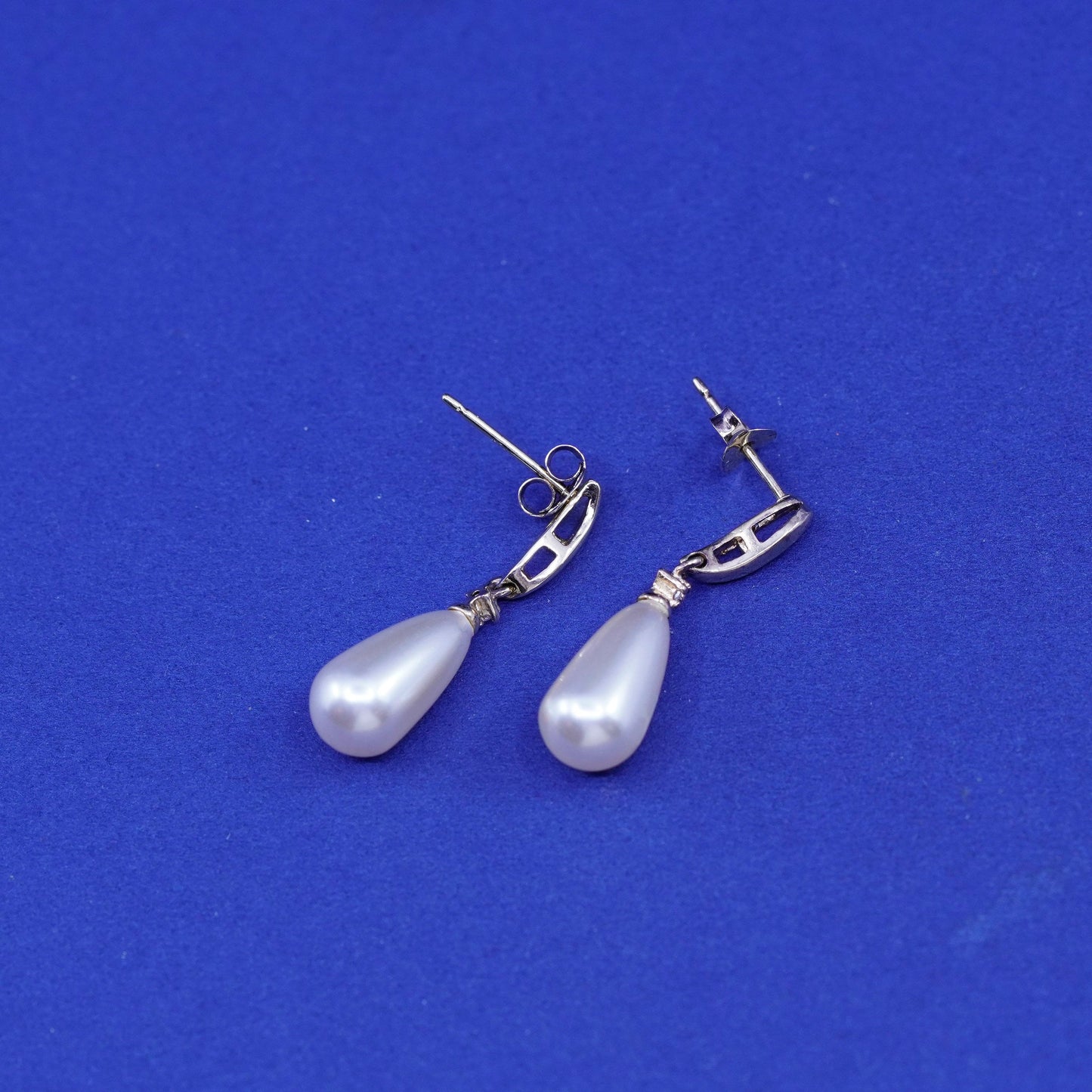 antique vermeil gold Sterling 925 silver handmade earrings teardrop faux pearl