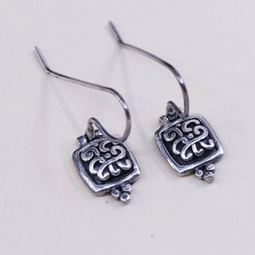 Vtg ATI Sterling 925 Silver Handmade Filigree Square Shaped Earrings