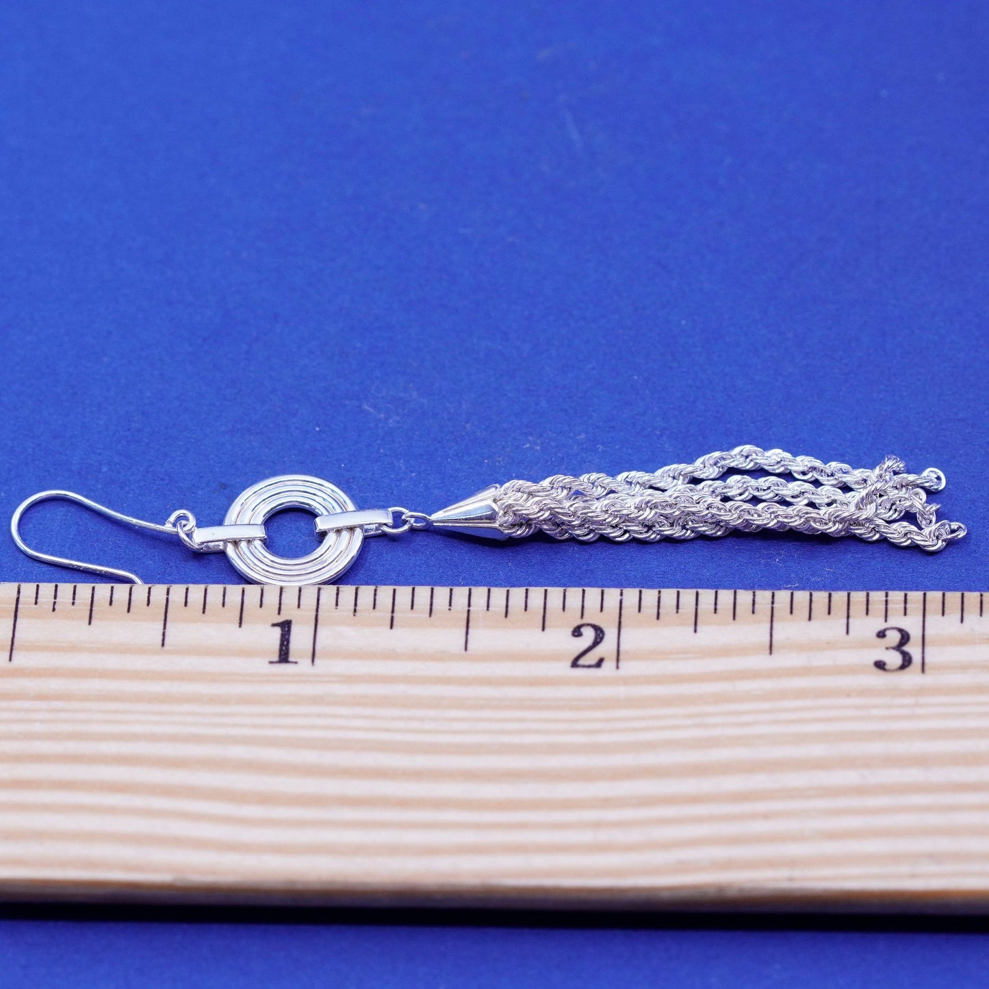 Vintage Peru 925 silver handmade earrings with rope chain fringe
