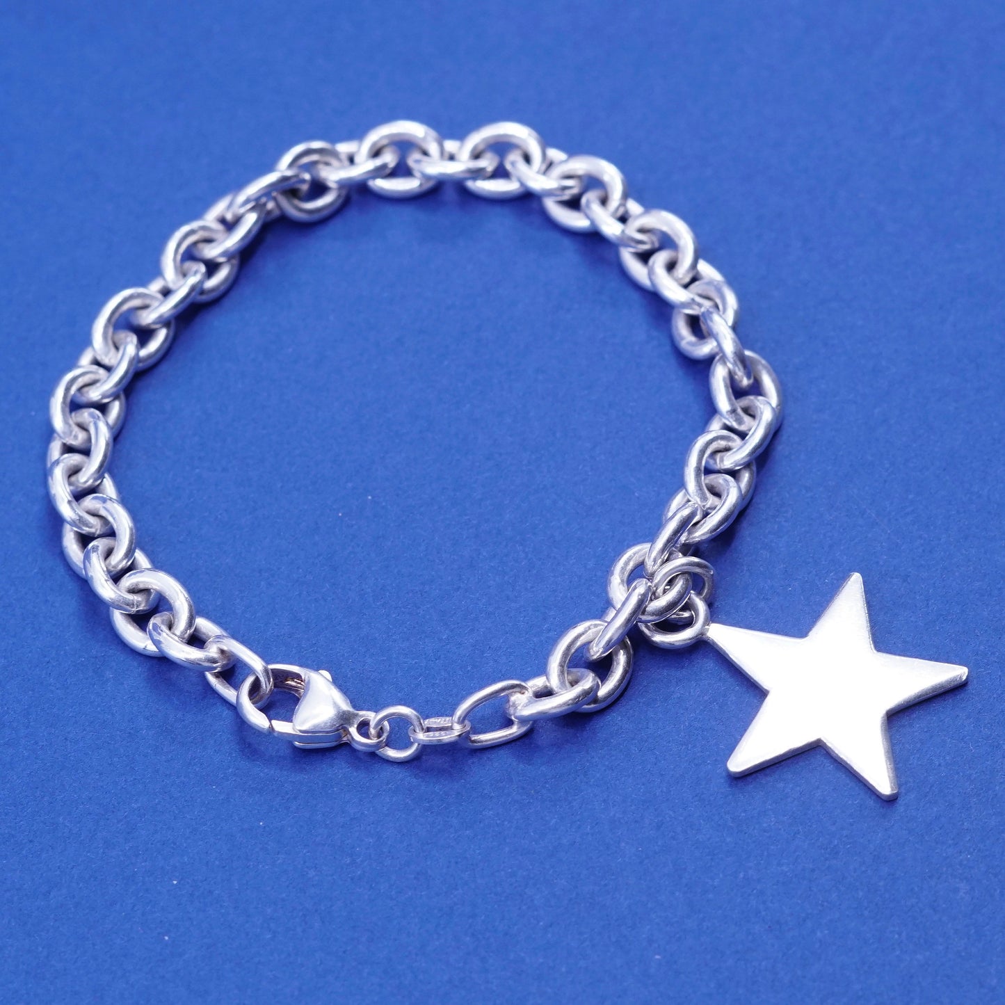 7”, vintage Sterling silver handmade bracelet, 925 bold circle chain w/ star