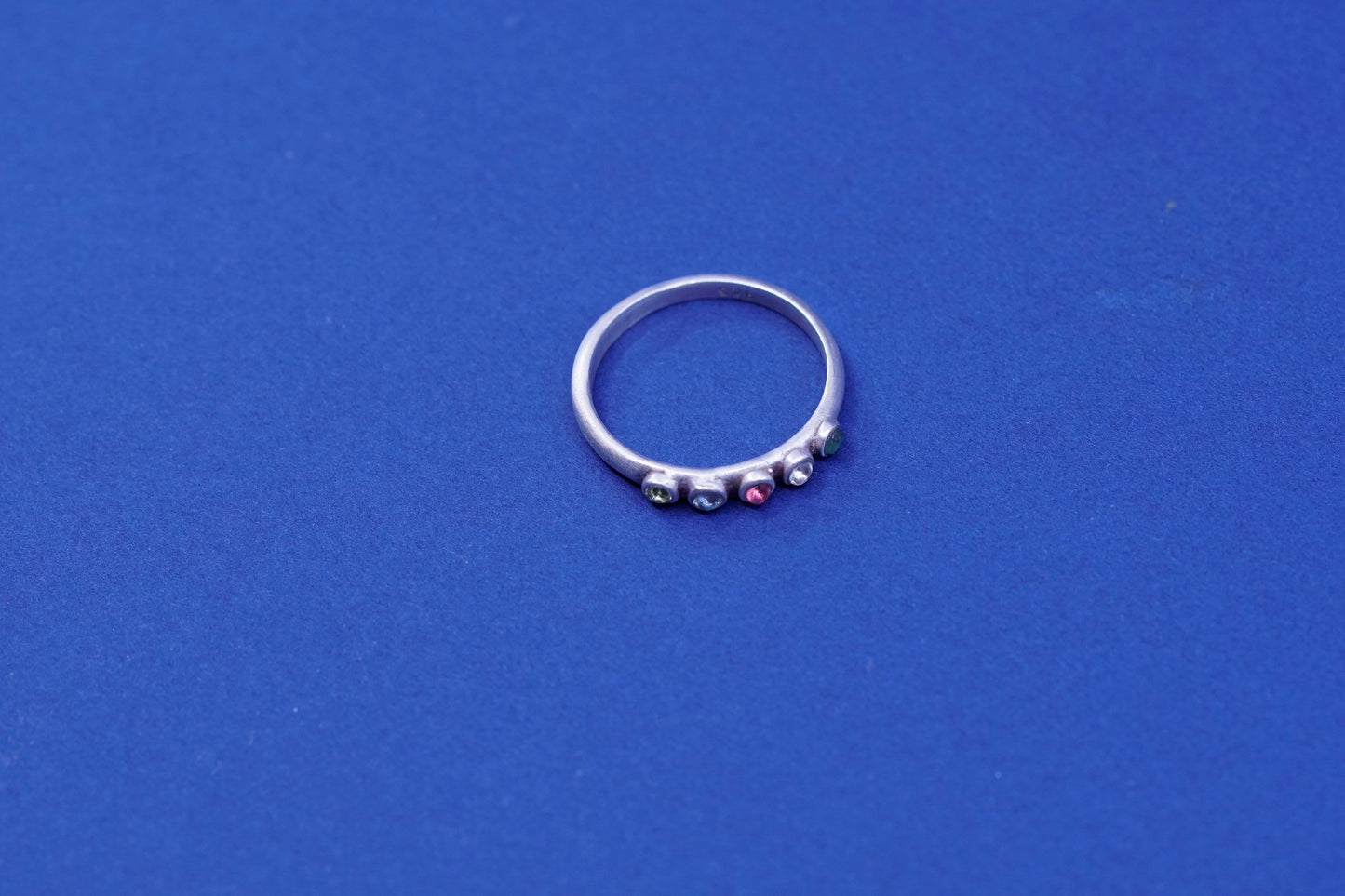 Size 8.25, Sterling silver engagement ring, 925 band w/ clear colorful crystal