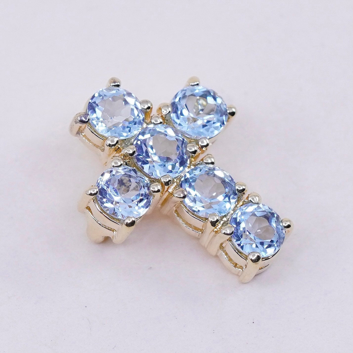 Vermeil Gold filled sterling silver pendant, 925 cross blue crystal