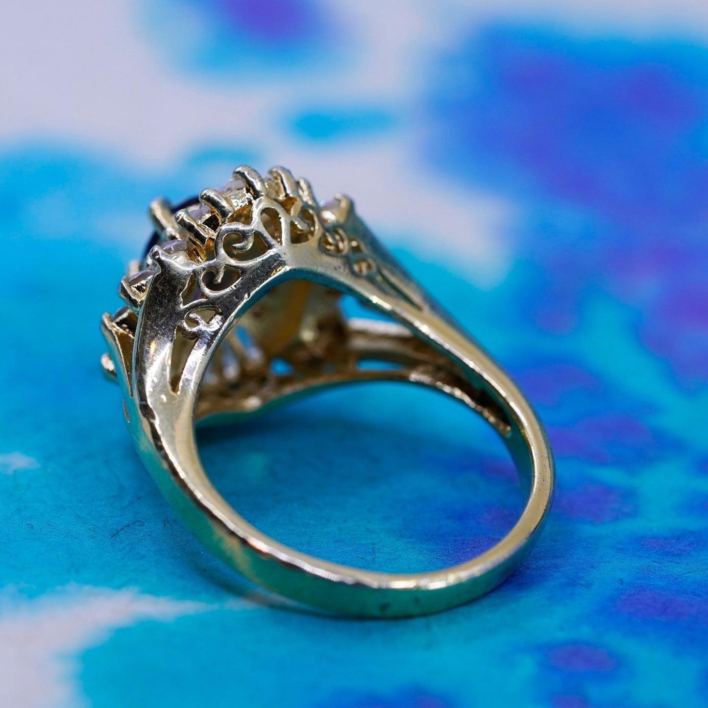 Size 8, vintage vermeil gold over sterling 925 silver ring cluster cz sapphire