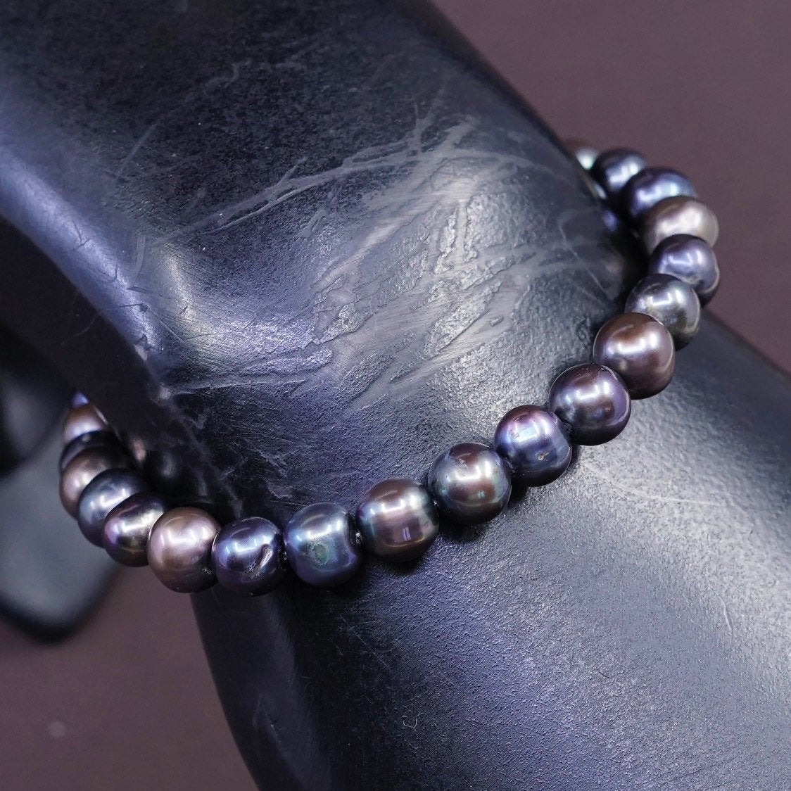 7.25" handmade Tahitian pearl beads bracelet, sterling 925 silver toggle
