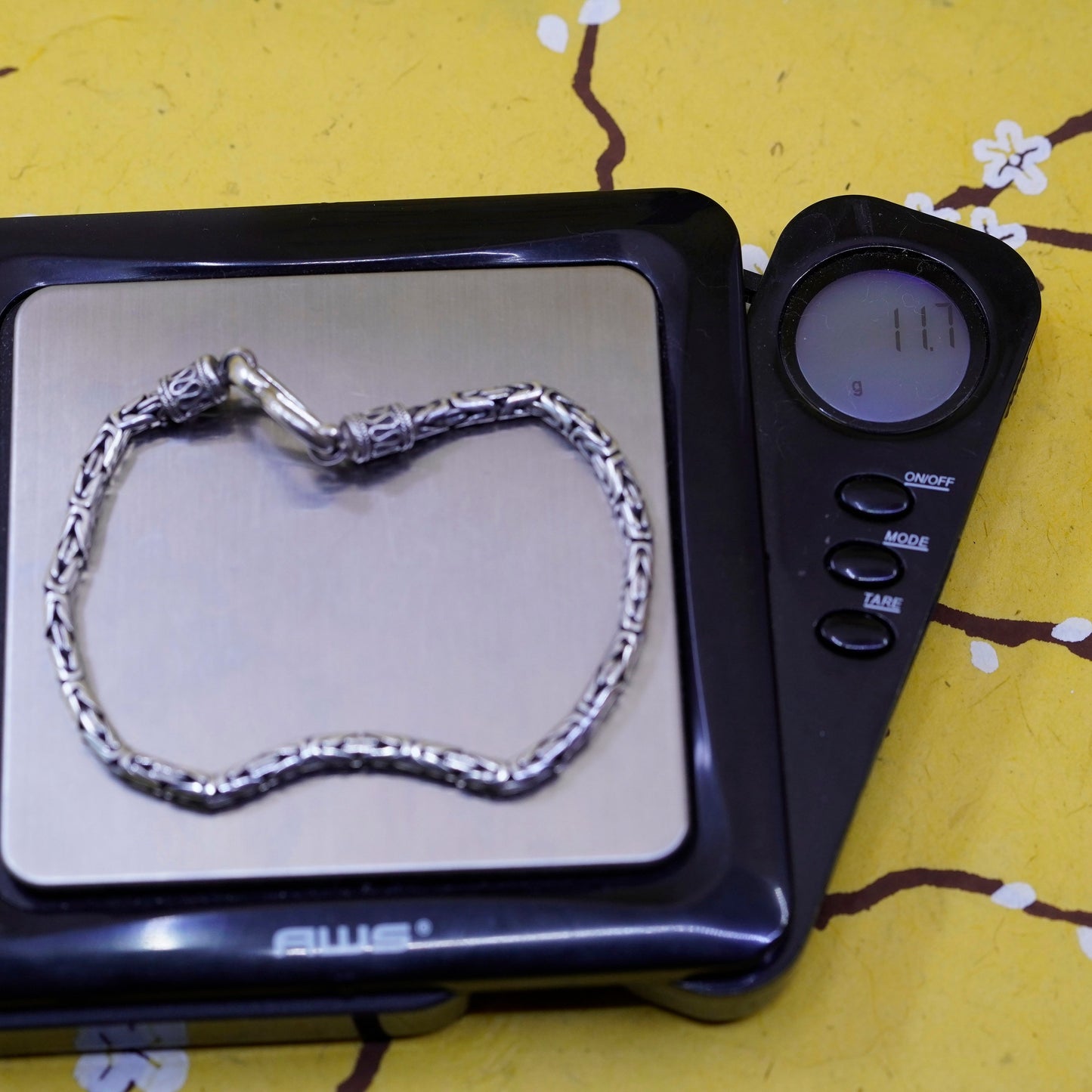 7”, vtg bold Sterling silver handmade bracelet, 925 Byzantine, birdcage chain