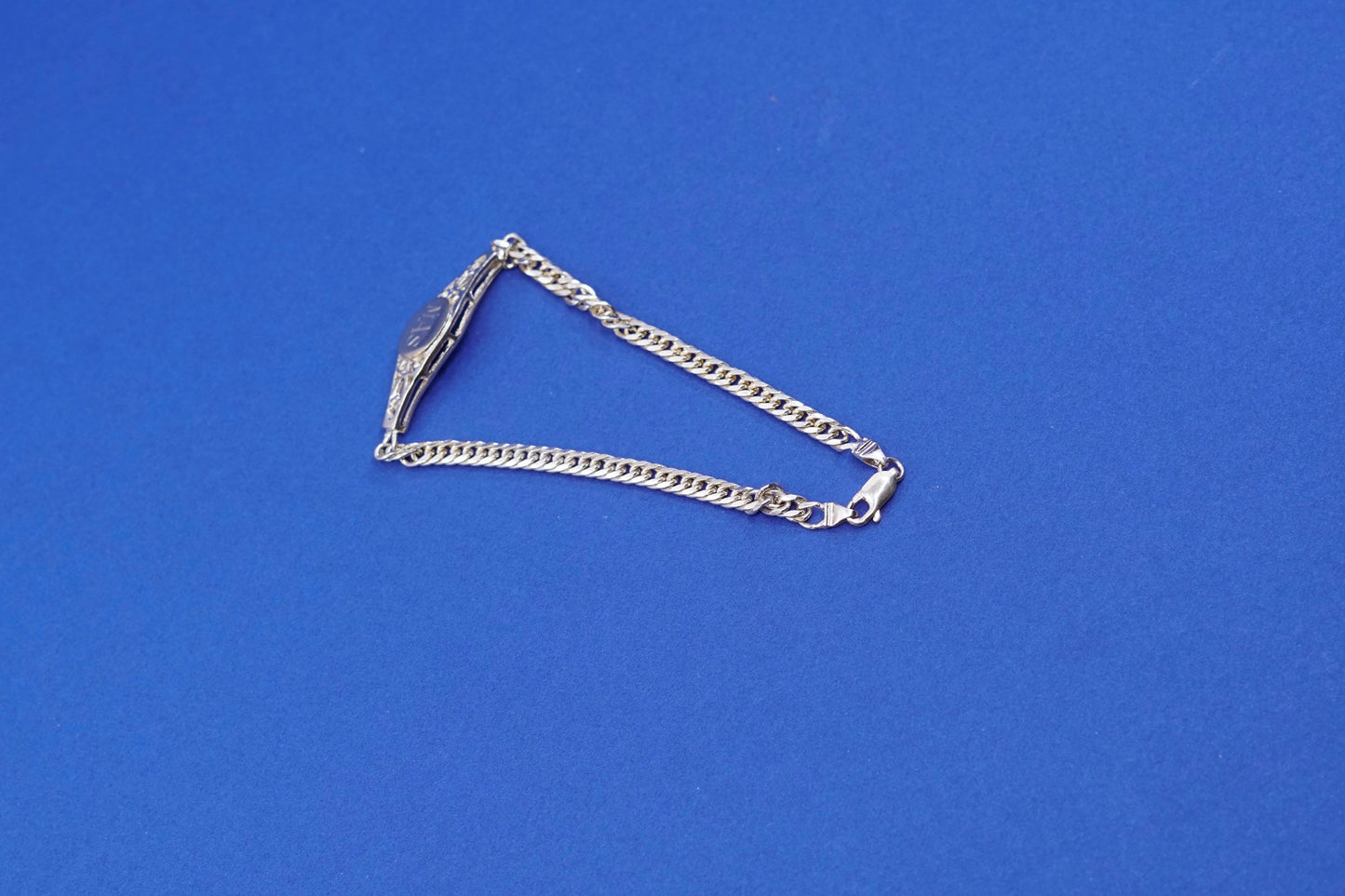 7.25”, vintage vermeil gold over Sterling silver bracelet, 925 curb chain “MAS