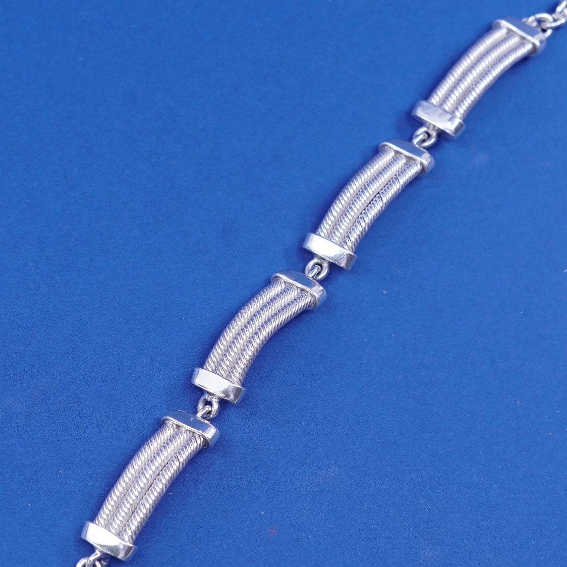 7", vtg Sterling silver handmade bracelet, mexico 925 wide cable bar