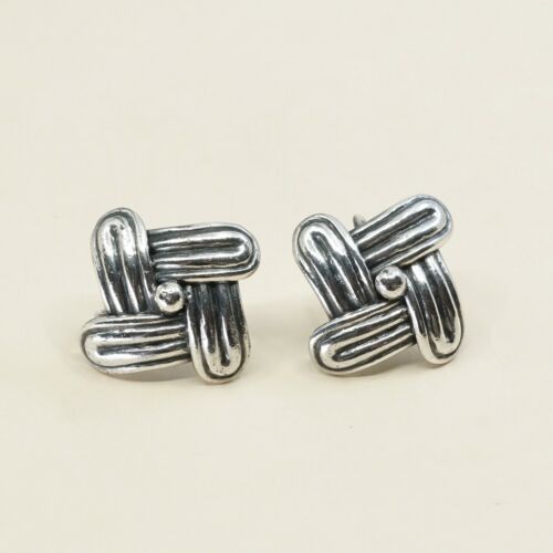 Vtg Mexico Mexico Sterling 925 Silver Handmade Ribbed Screw Back Earrings