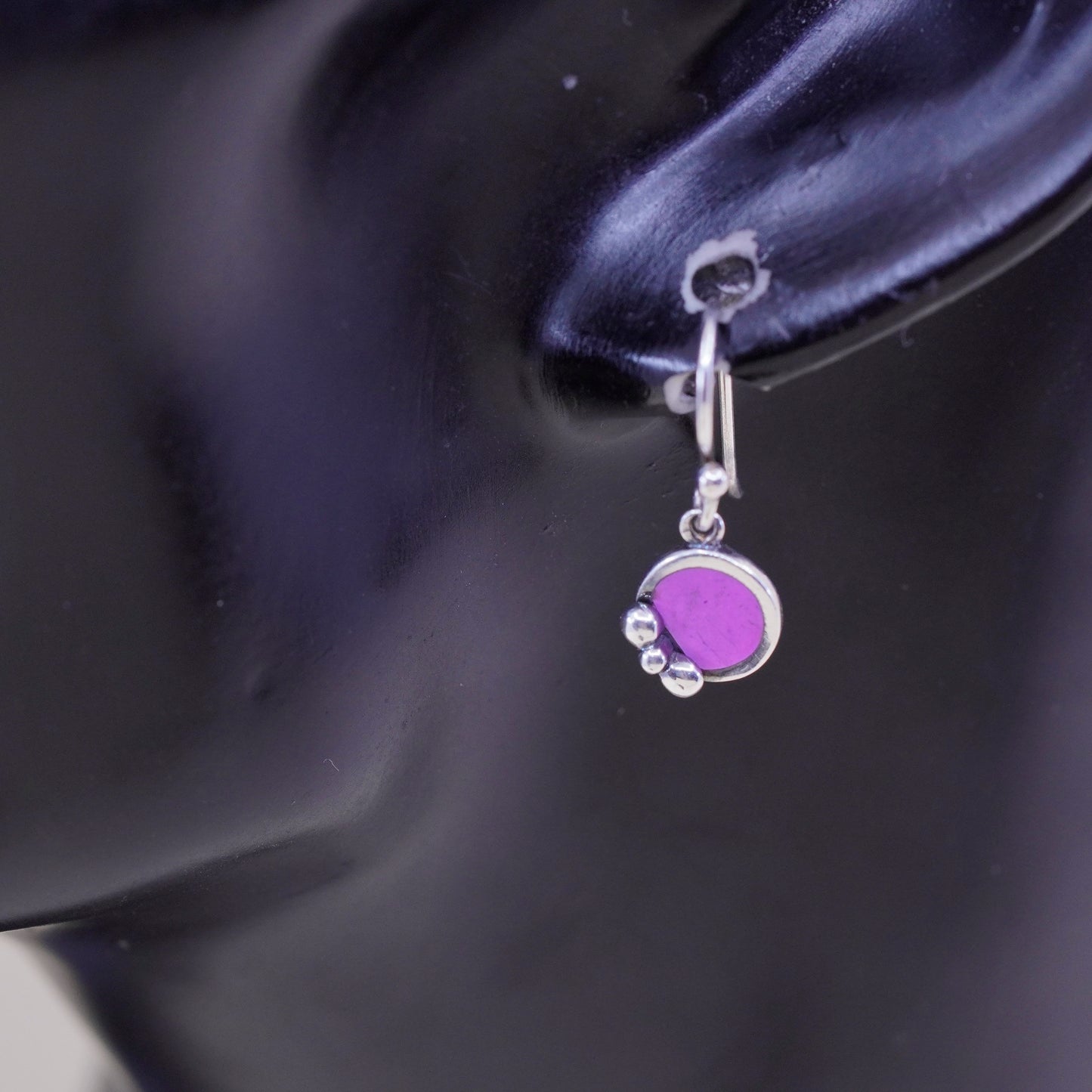 Vintage sterling 925 silver handmade earrings with purple howlite and beads