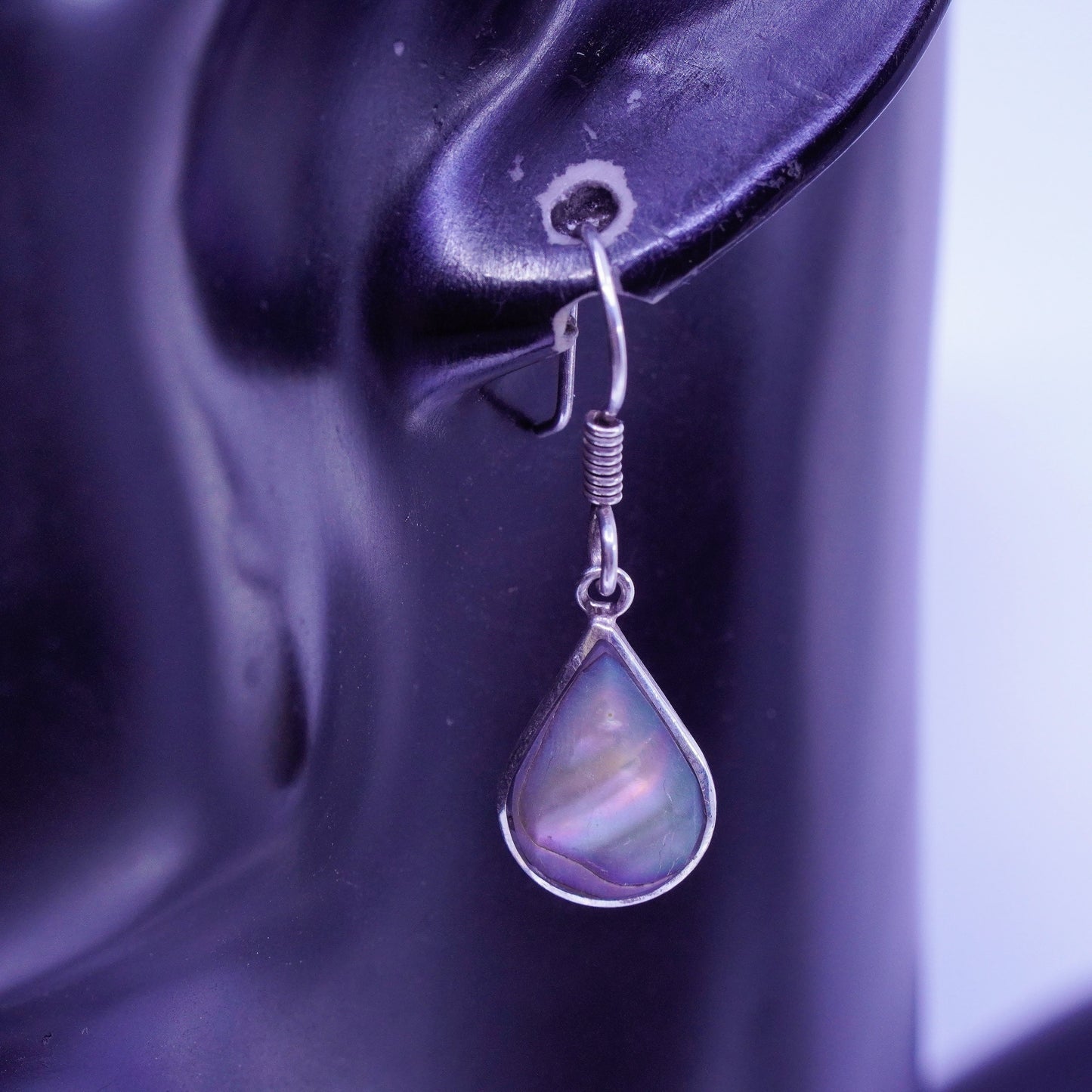 Vintage designer Sterling 925 silver handmade earrings with teardrop abalone