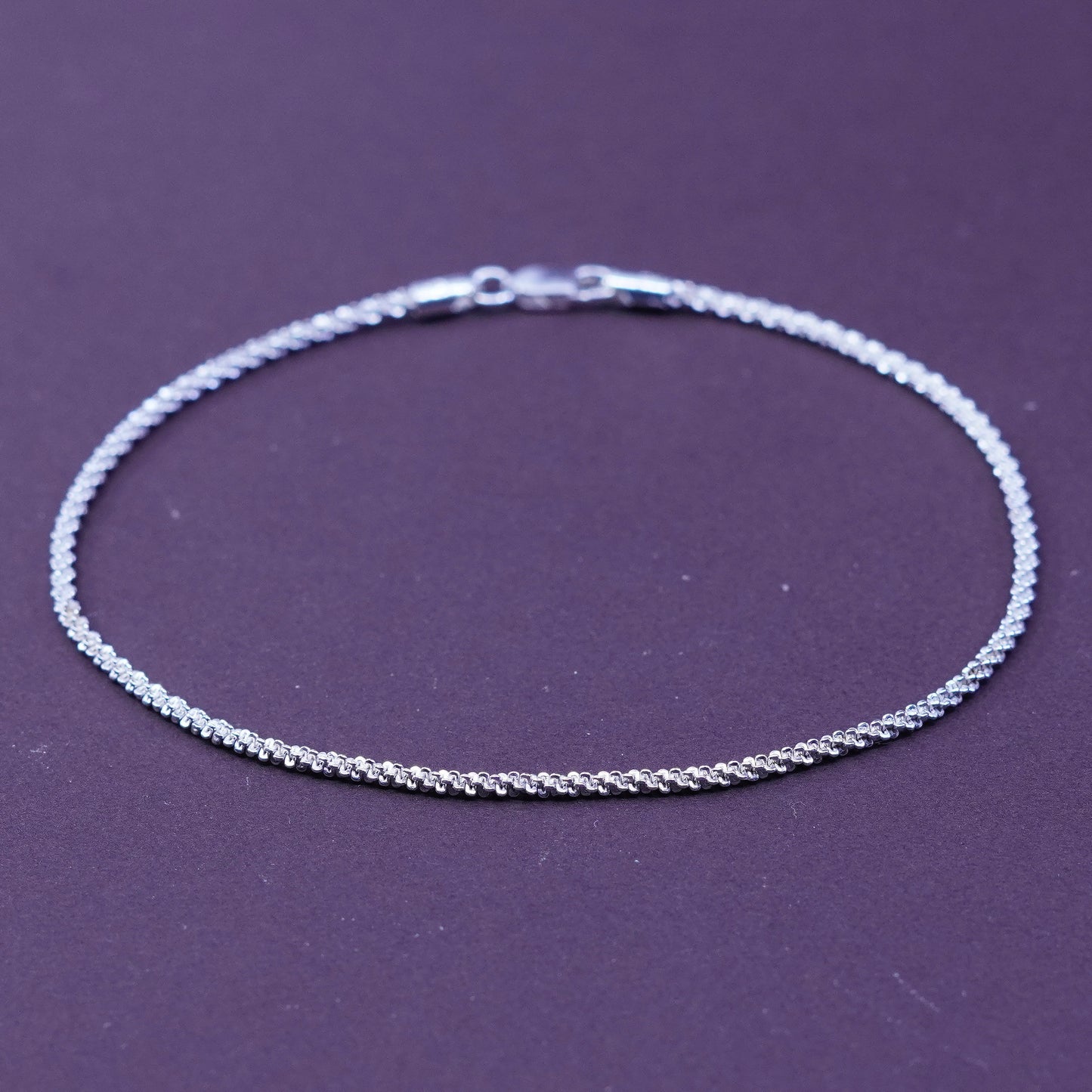 9”, 2mm, vintage Sterling silver bracelet, solid 925 silver twisted fancy chain
