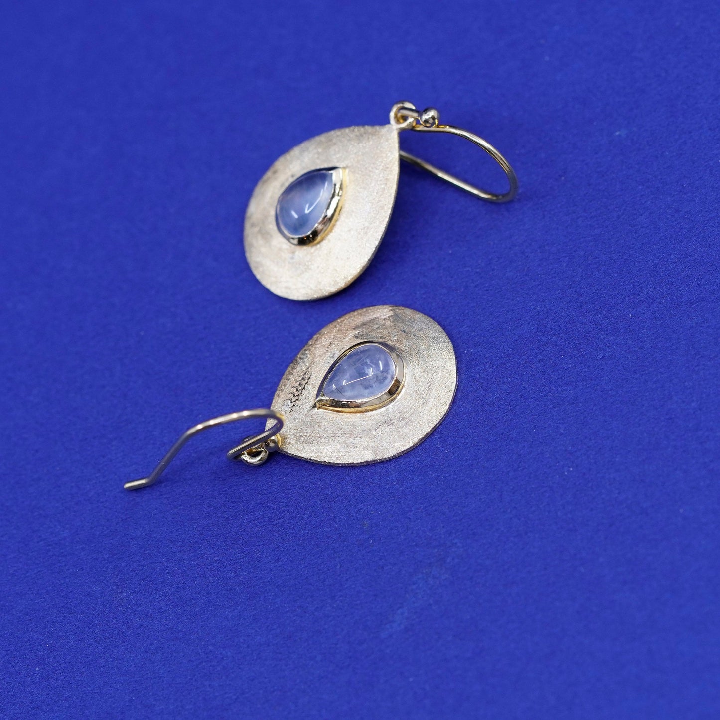 Vermeil gold over sterling silver earrings, matte 925 teardrop drops moonstone