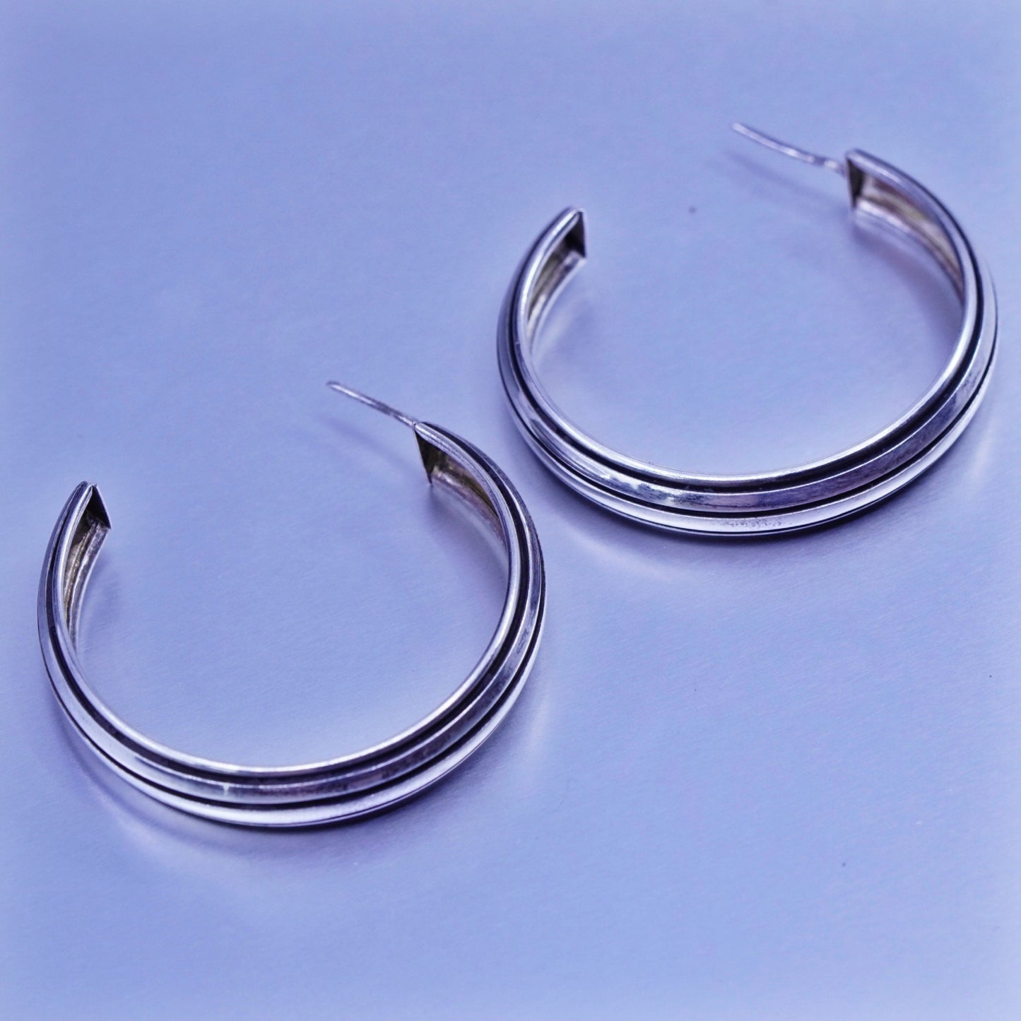 1.75”, vintage Sterling silver handmade earrings, modern 925 oval hoops