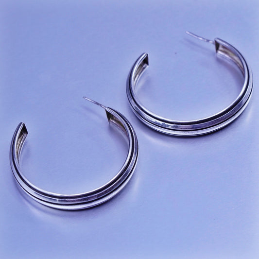 1.75”, vintage Sterling silver handmade earrings, modern 925 oval hoops