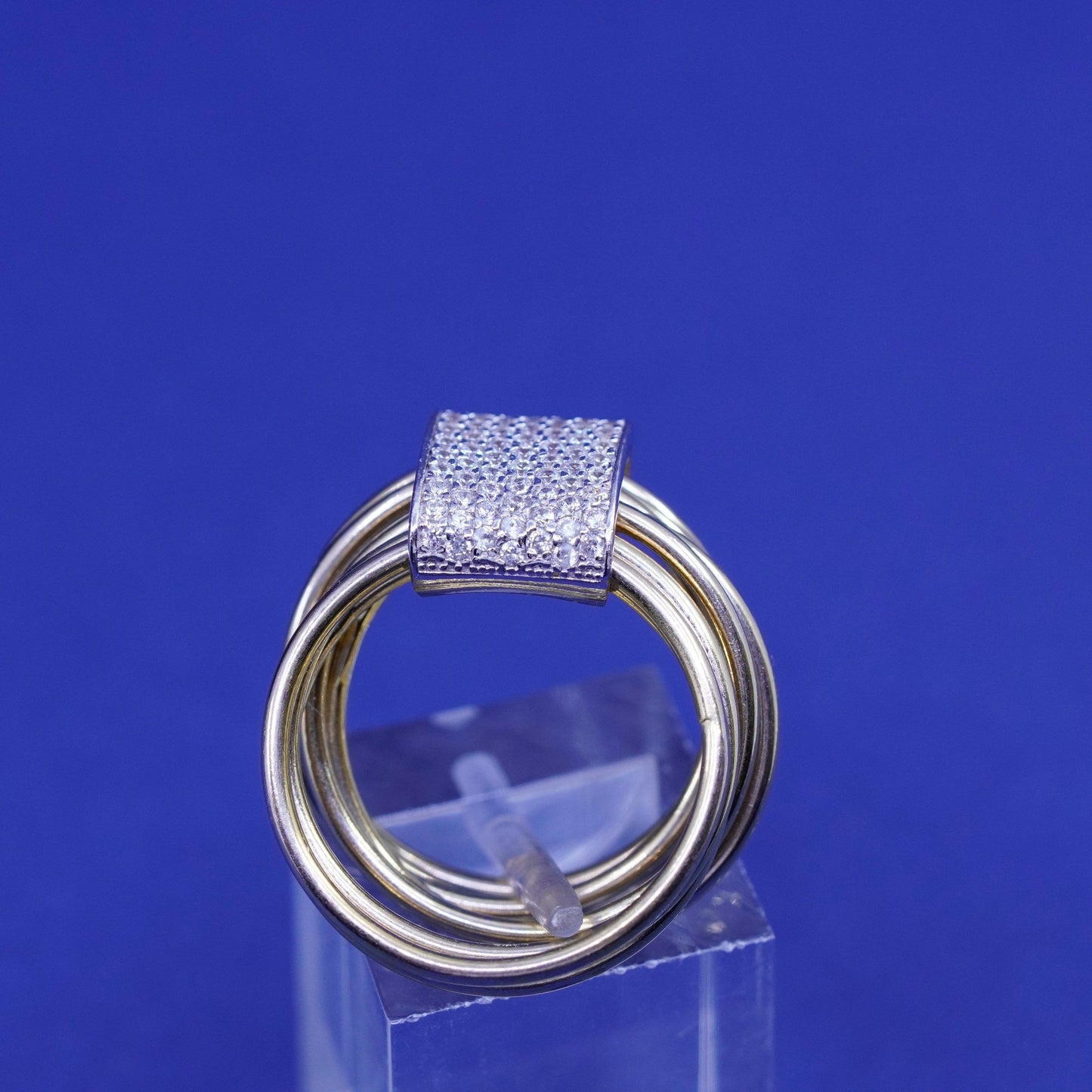 Size 6.5, Italy vermeil gold gilled sterling silver ring cluster Cz, multi band