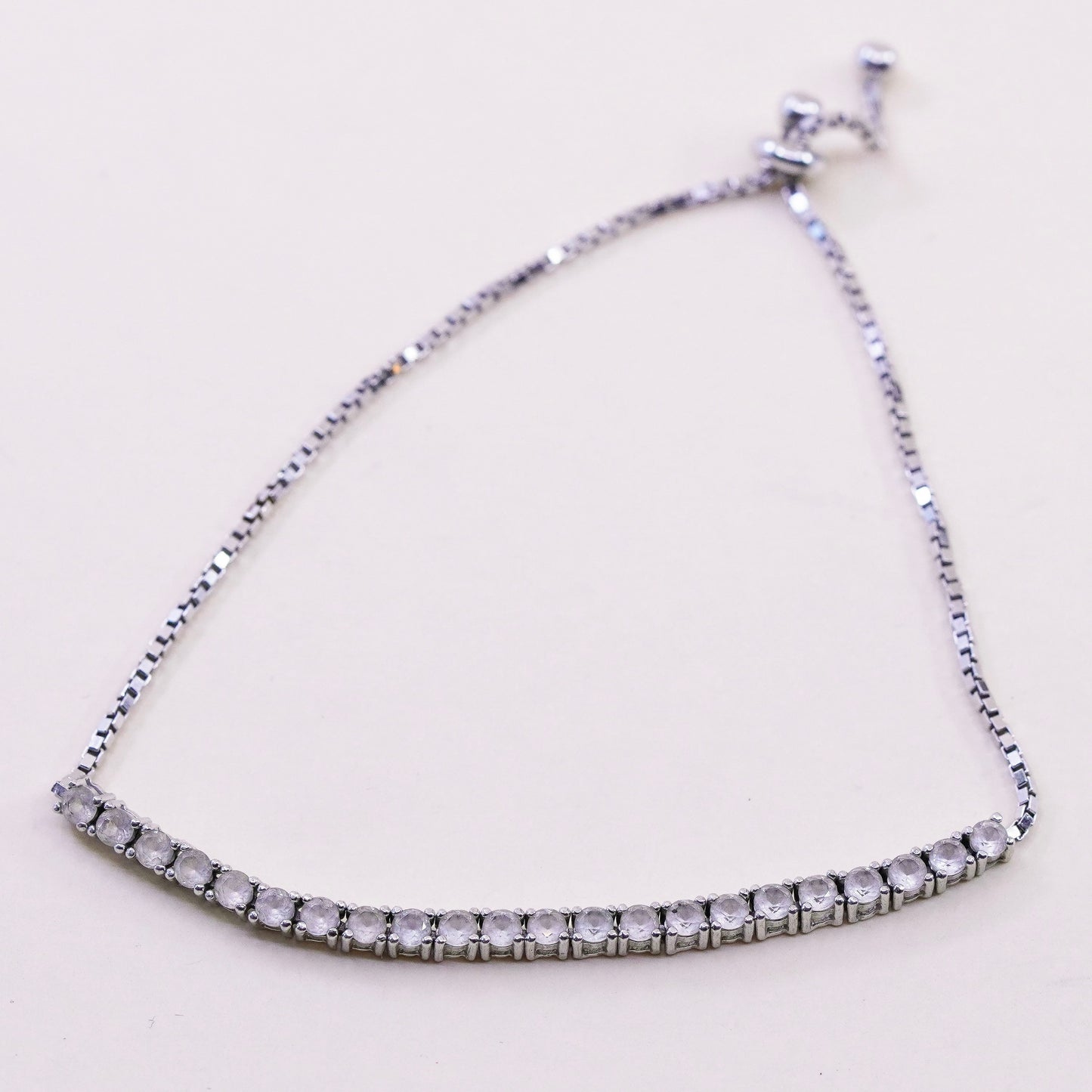 Size adjustable, Vintage sterling silver bracelet, 925 box chain white citrine