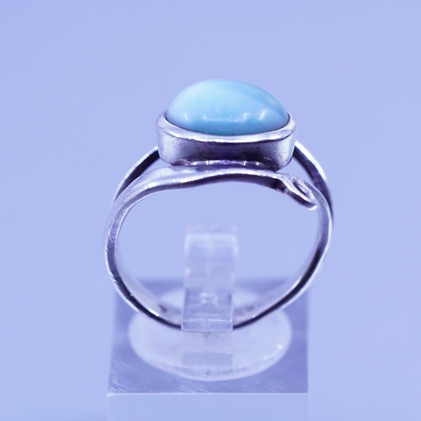 Size 5, vintage Sterling 925 silver handmade ring with Larimar