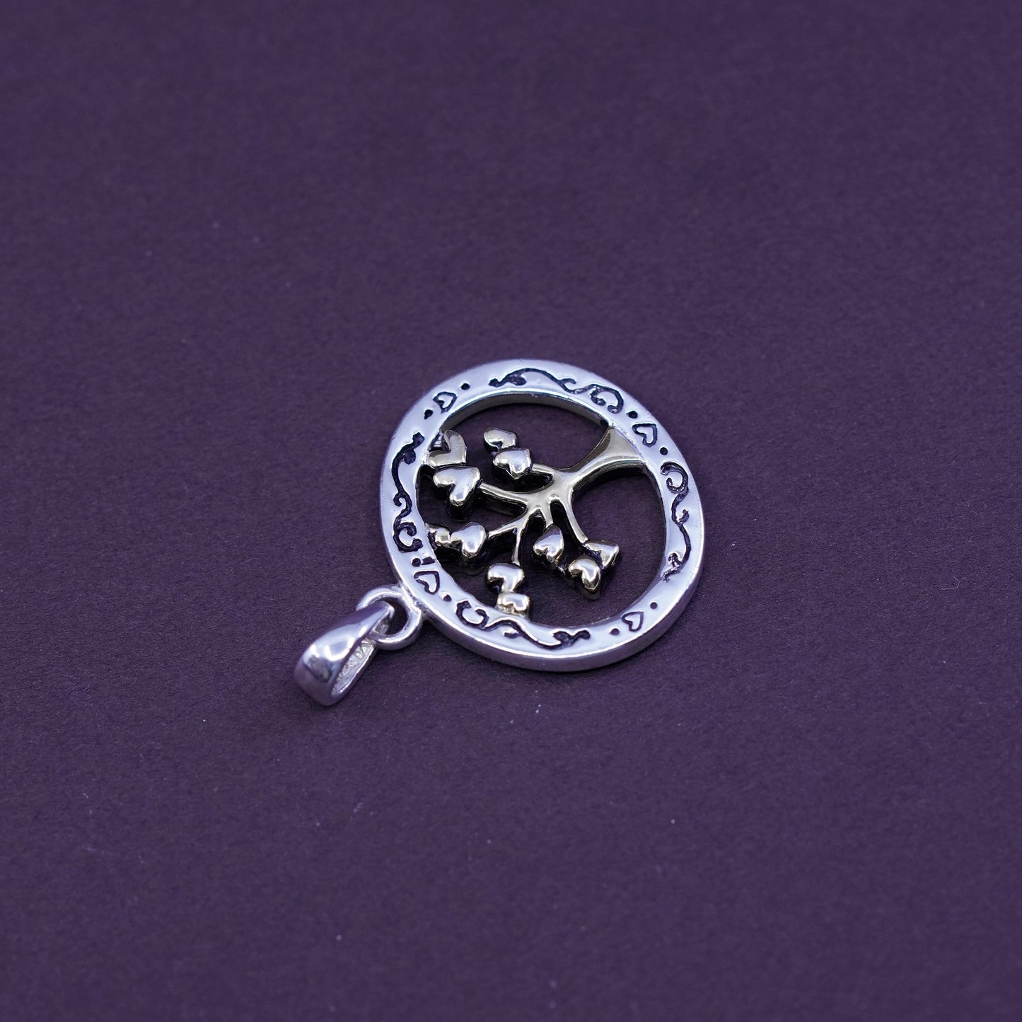 two tone Sterling silver handmade pendant, 925 tree pendant “a family’s love