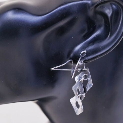 Vintage Sterling Silver Handmade Earrings, 925 Silver Swirl Whirly Dangles