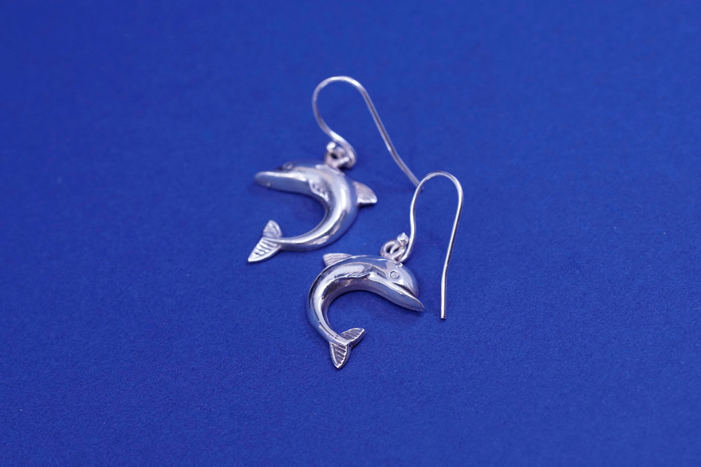 Vintage Sterling silver handmade earrings, 925 dolphin dangles