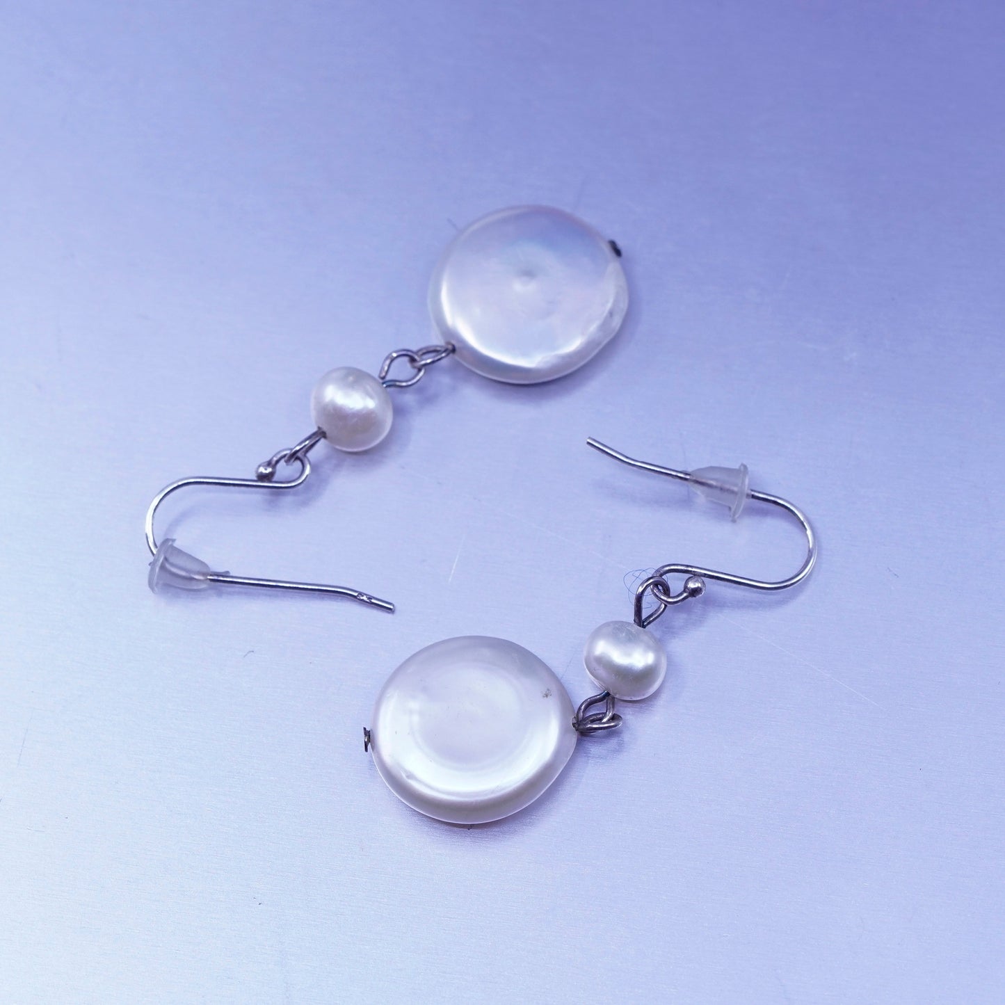 Vintage Sterling 925 silver handmade earrings with coin pearl