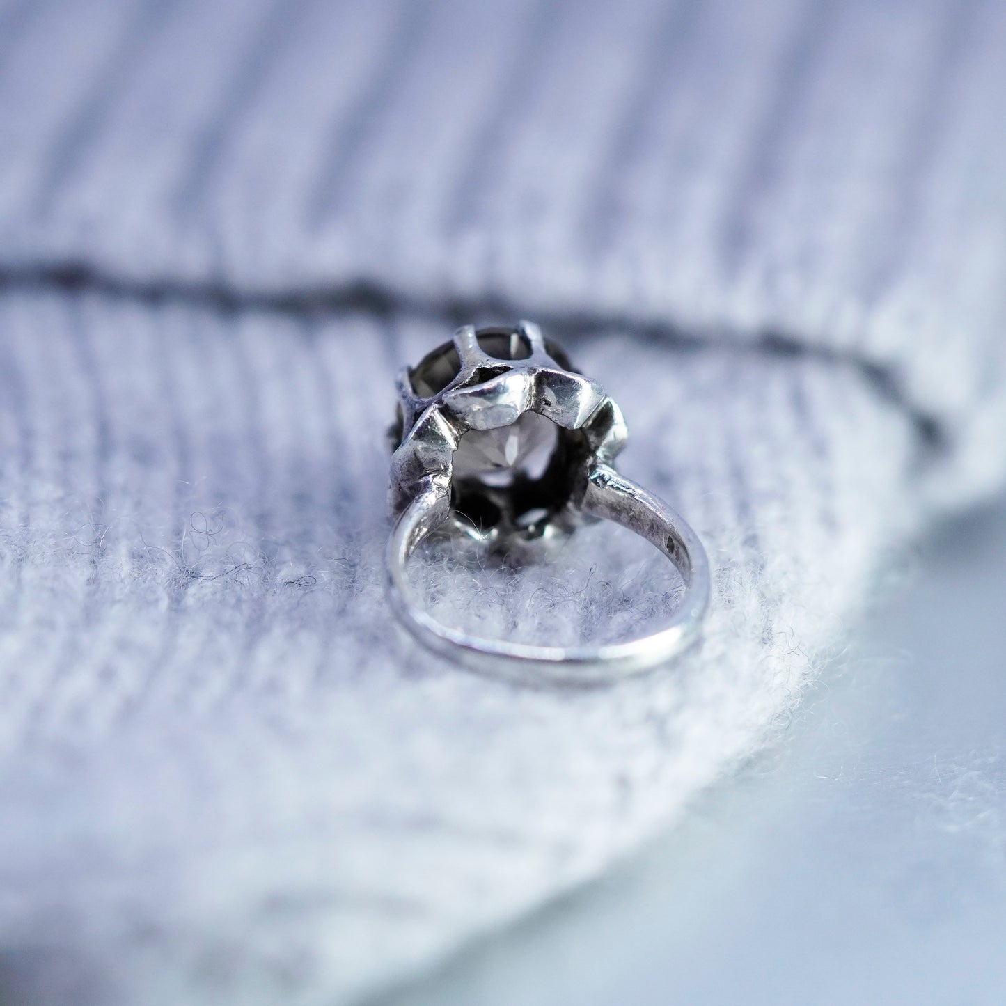 Size 5.5, vintage Sterling 925 silver handmade crown ring with smoky quartz