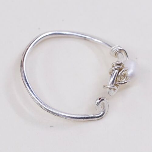 Sz 5.75, Vtg Sterling 925 Silver Handmade Ring W/ Pearl, Simple Elegant