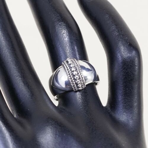 Size 6, Vtg Sterling Silver Handmade Ring 925 Silver Band w/ beads inlay