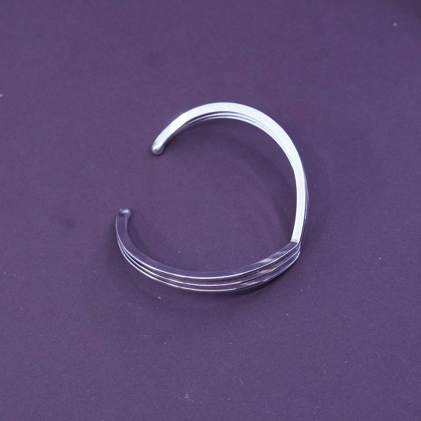 6.5”, Vintage Italy Sterling silver handmade bracelet, modern ribbed 925 cuff