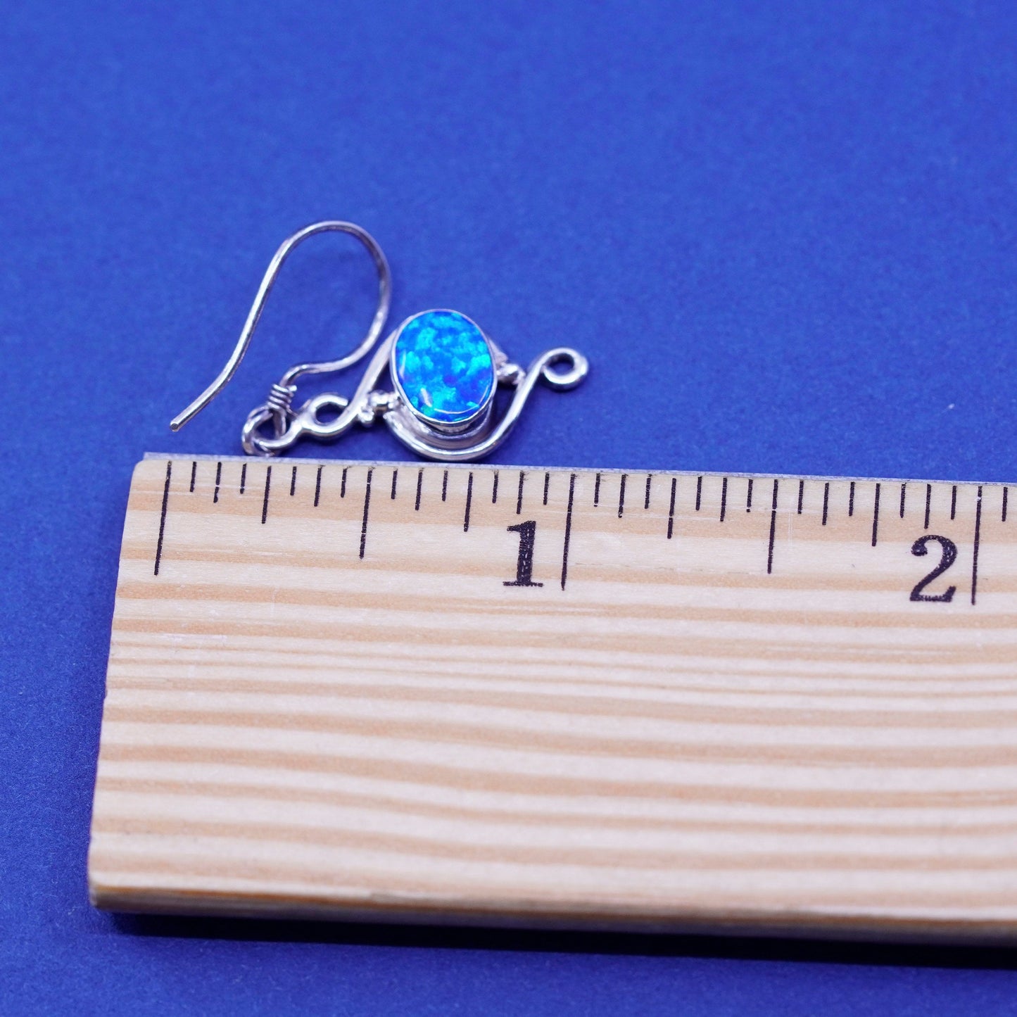 Vintage sterling 925 silver handmade earrings with oval fire opal