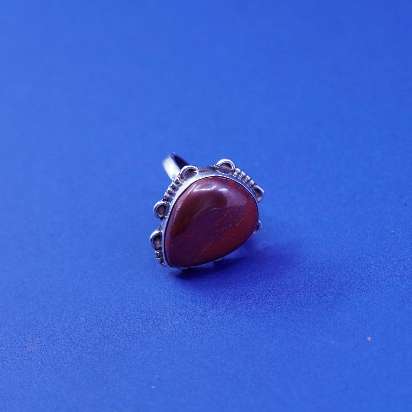 Size 9, vintage sterling 925 silver handmade ring with jasper