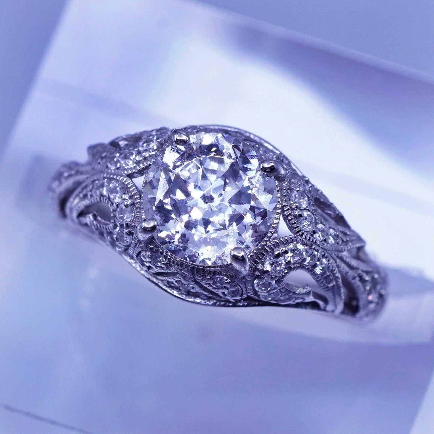 Size 7.25, vintage Sterling 925 silver handmade engagement ring with Cz