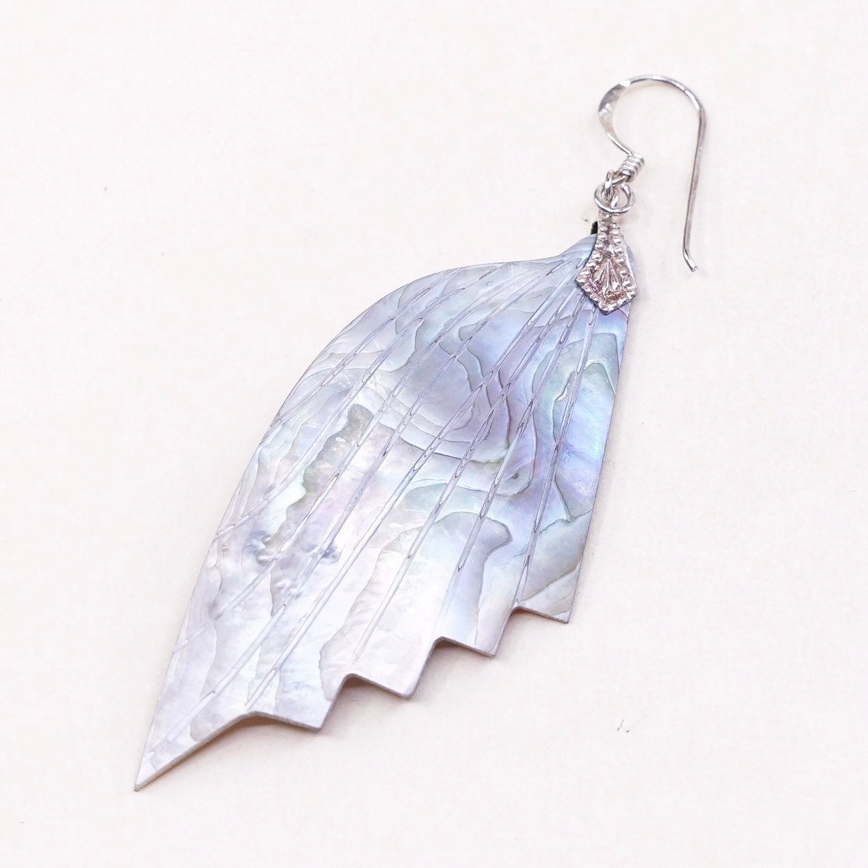 sterling silver handmade earrings, 925 hooks w/ wing shaped abalone