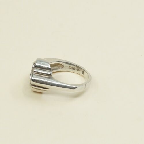 Size 6.5, Vtg Two Tone Sterling Silver Handmade Ring, 925 Band W/ 18K Filigree