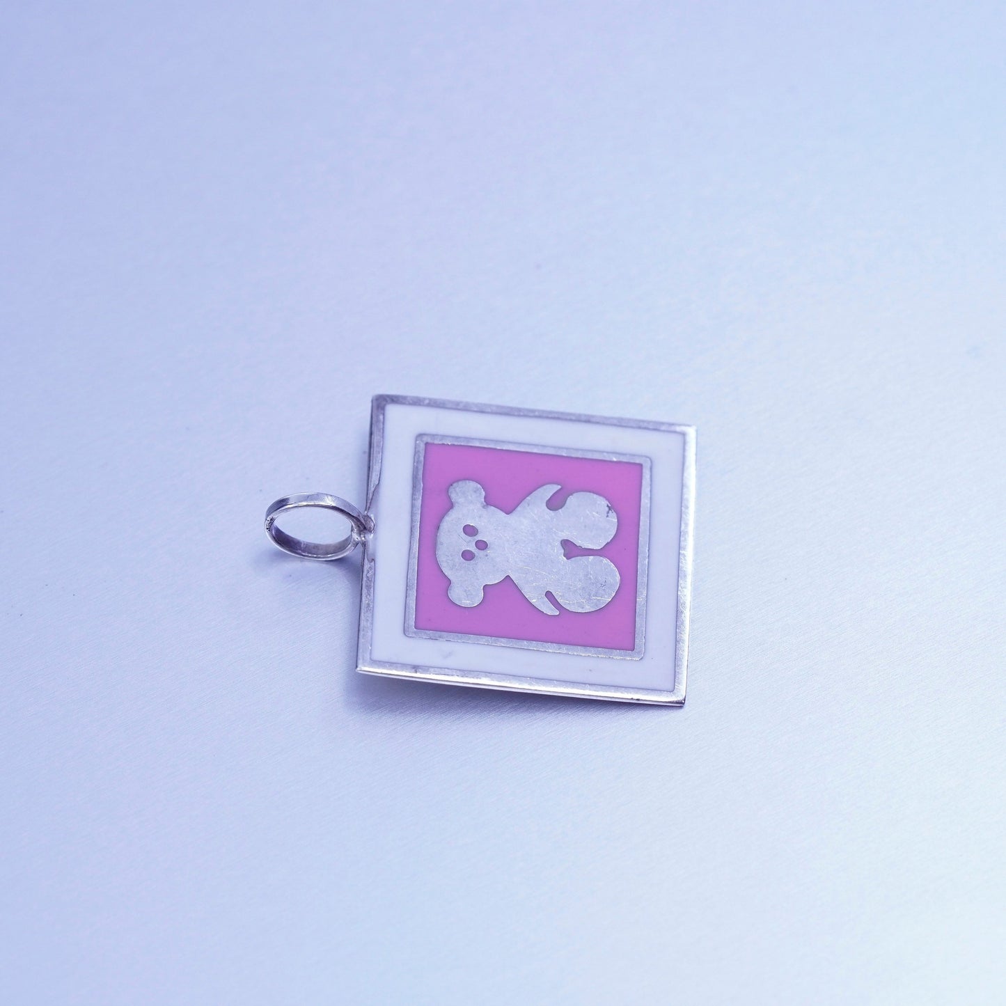 Vintage sterling 925 silver handmade enamel teddy bear pendant