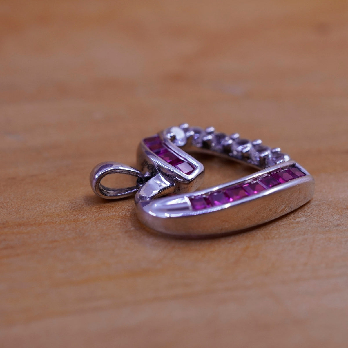 Vintage Sterling 925 silver heart pendant with pink Cz