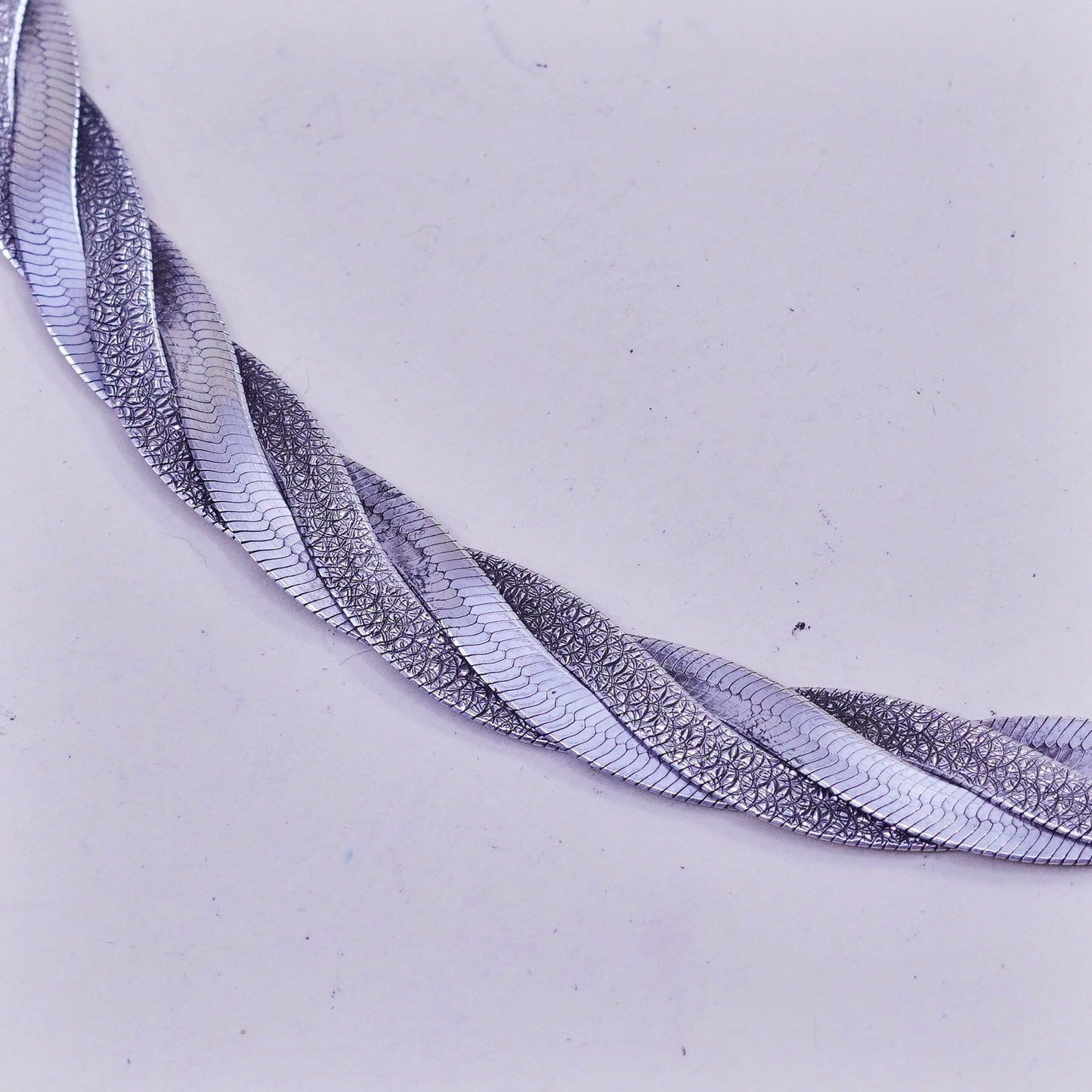 18”, vtg Italy sterling silver necklace, 925 woven braided herringbone chain